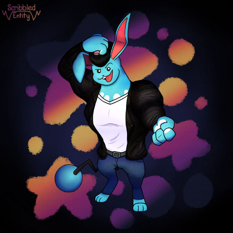 A drawn image of Perseo, an Azumarill pokemorph.